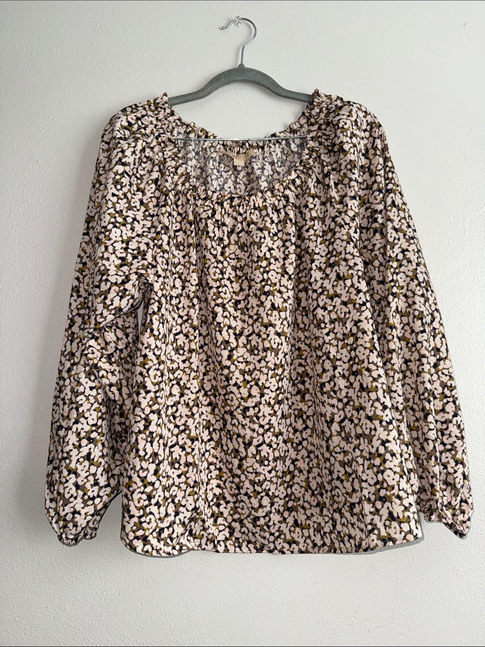 Floral Long-Sleeve Peasant Blouse - Pink/Black